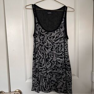 Lauren Moshi Lily Heart & Guns Patterned y2k black white novelty Swing Tank